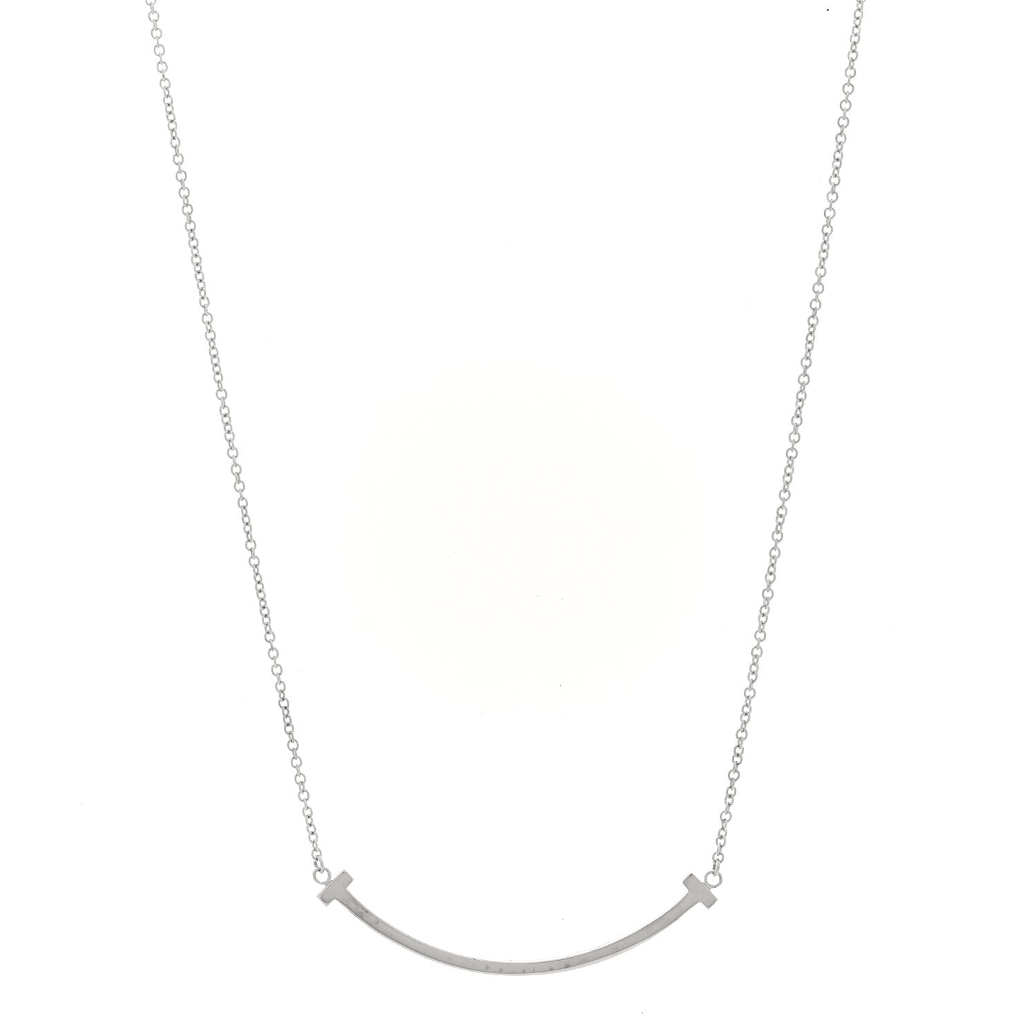 Tiffany 18K White Gold Small T Smile Pendant Necklace 1 of 5