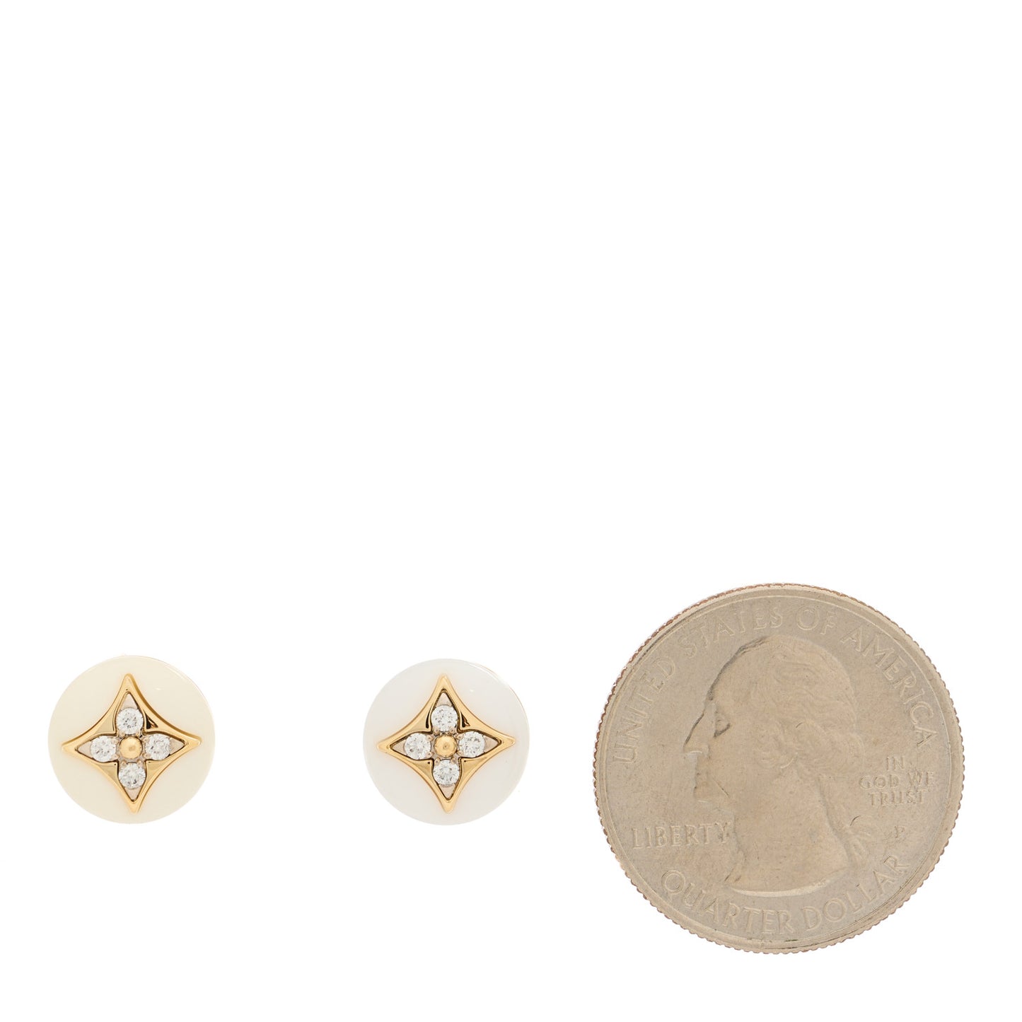 18K Yellow Gold Diamond White Agate Color Blossom BB Star Stud Earrings