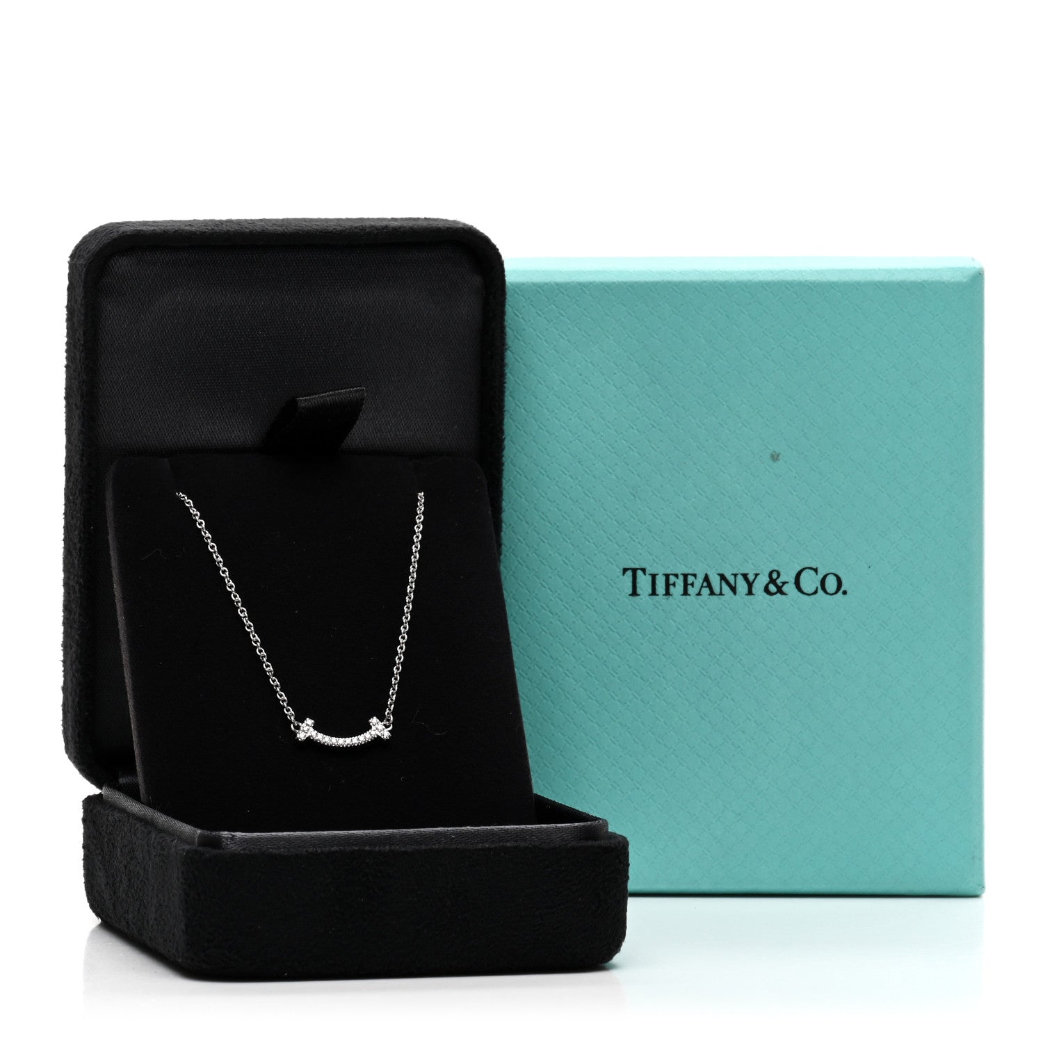 Tiffany 18K White Gold Diamond Mini T Smile Pendant Necklace 5 of 5