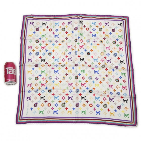 Silk Multicolor Eye Love Scarf White