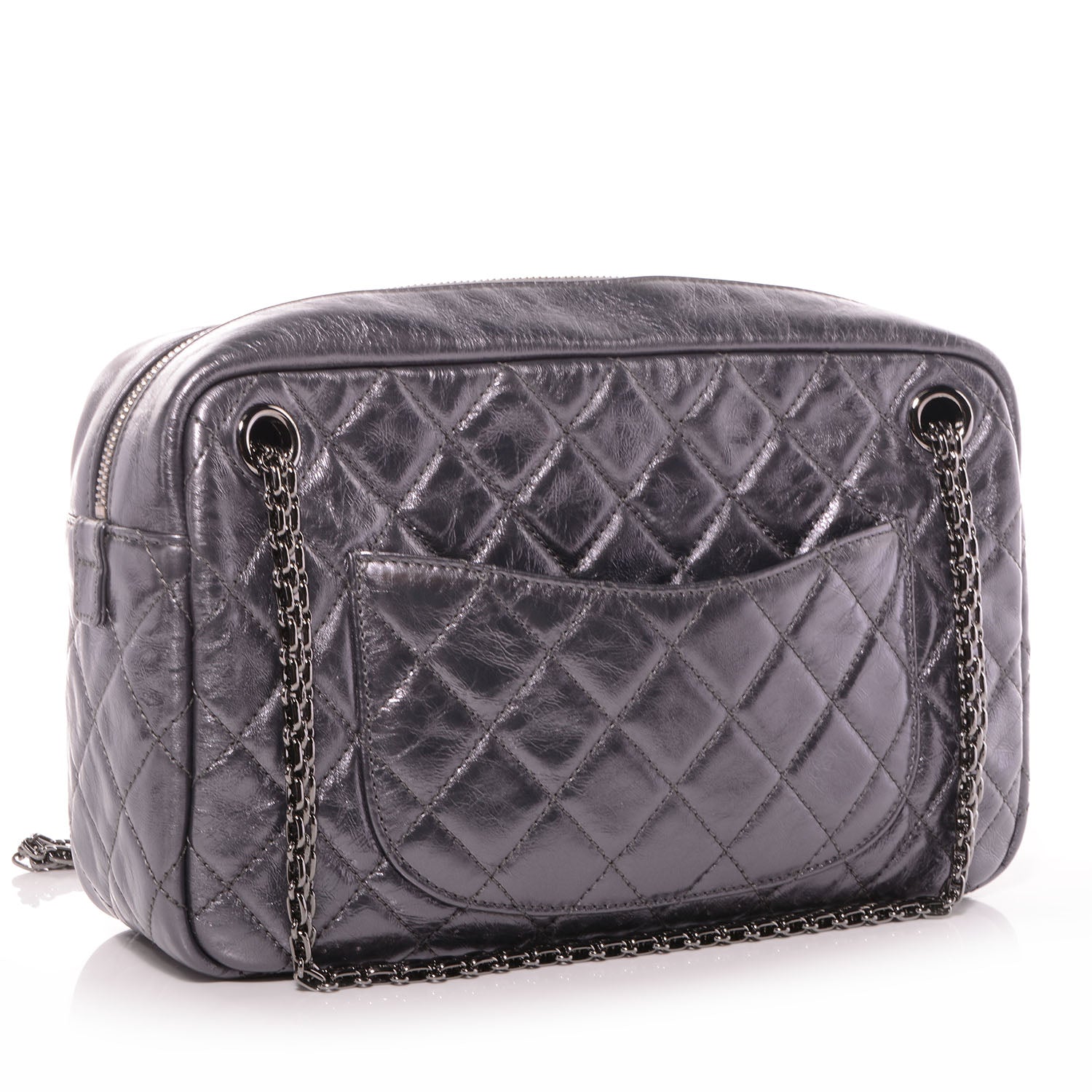 Chanel Metallic Aged Calfskin Quilted Medium Reissue Camera Case Dark Silver 3 of 7