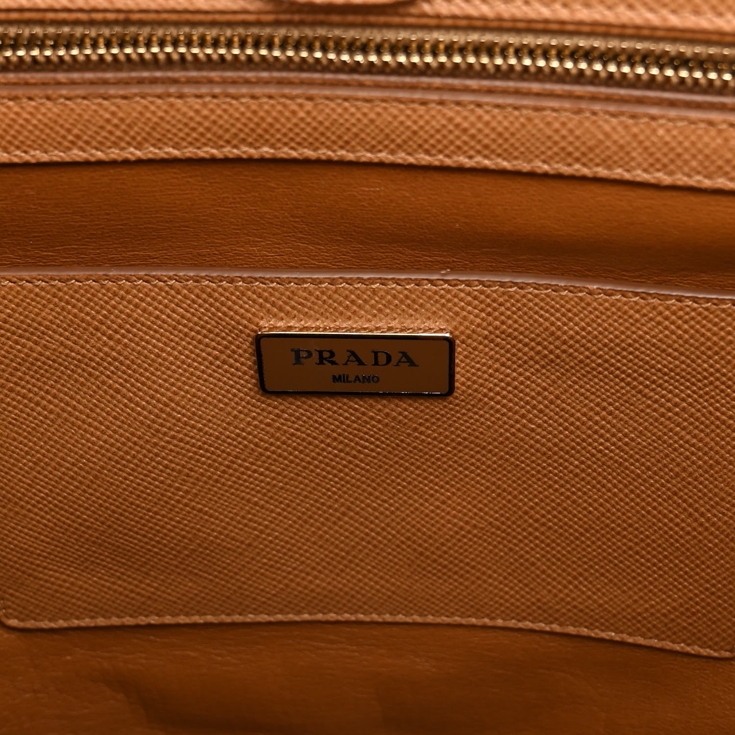 Prada Saffiano Cuir Double Zip Frame Tote Caramel 7 of 11