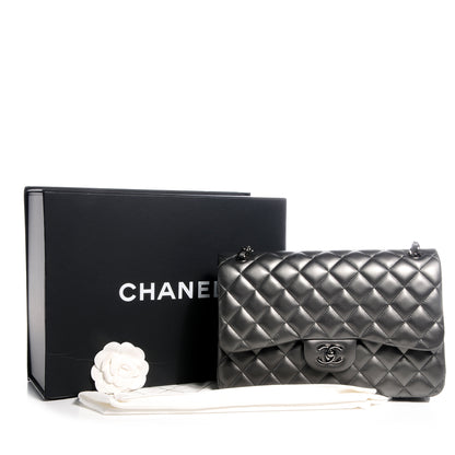 Chanel Lambskin Quilted Jumbo Double Flap Metallic Grey 8 of 8