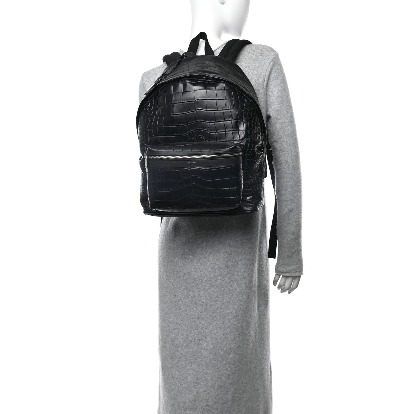Calfskin Crocodile Embossed City Backpack Black