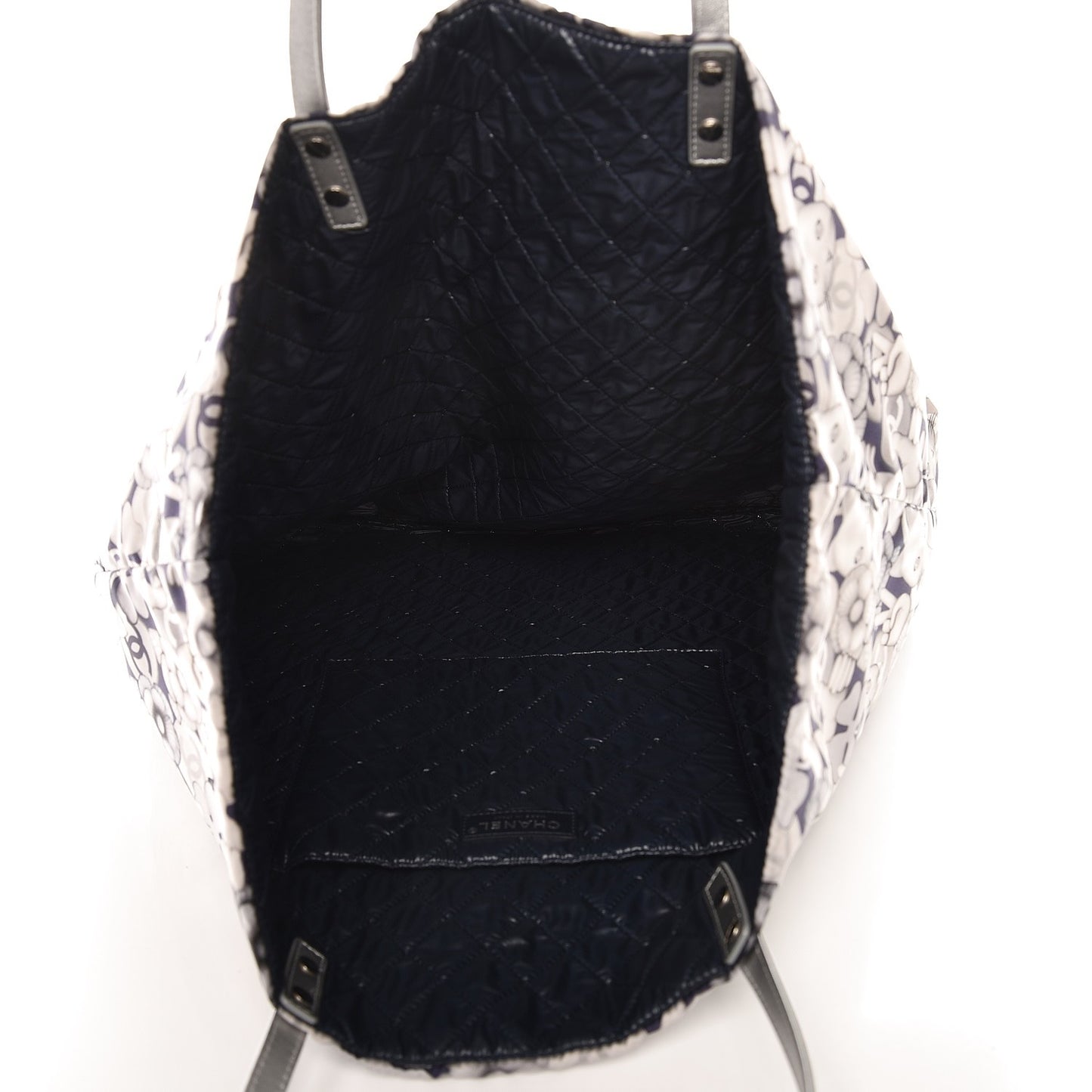 Nylon Cat Emoticon Tote Navy Silver