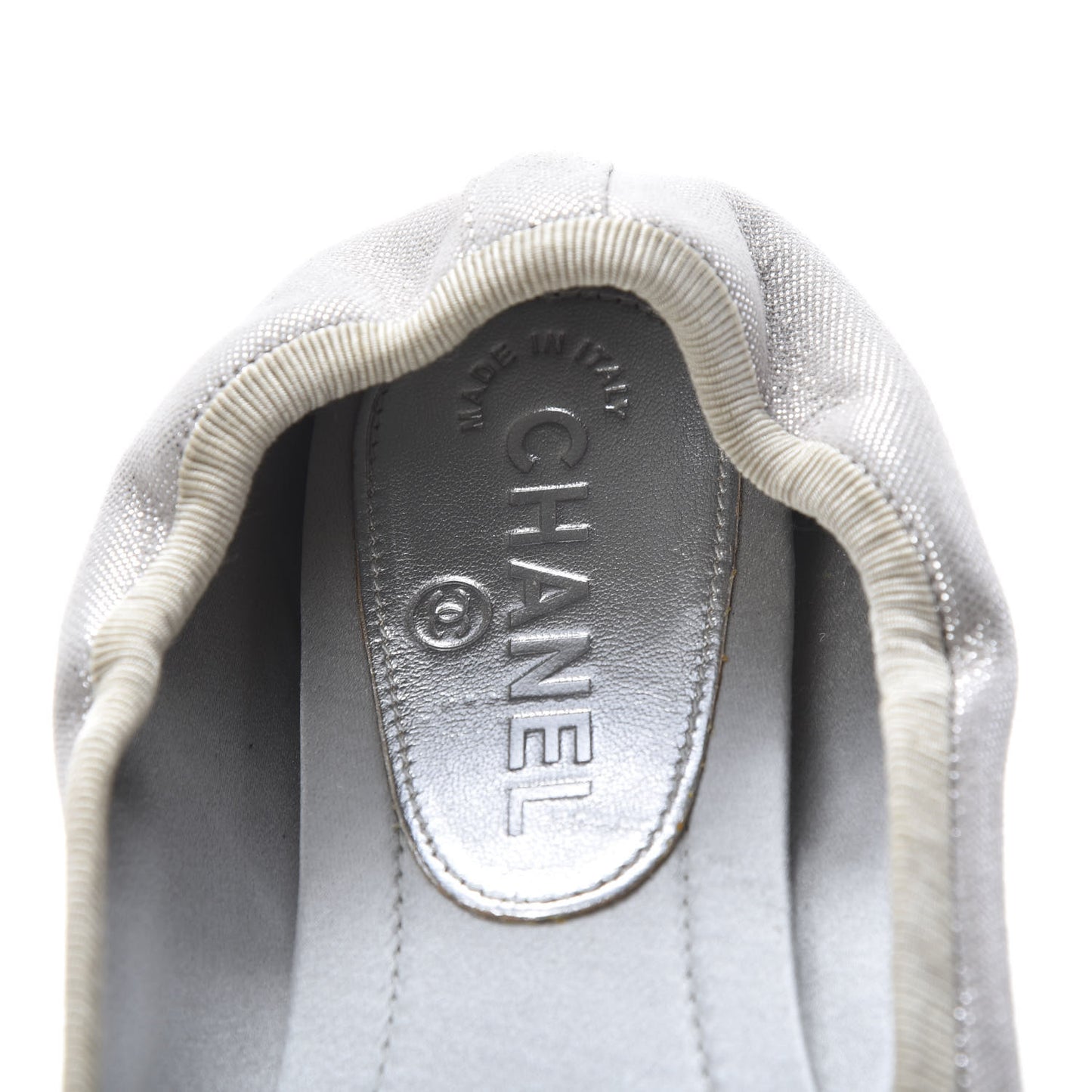 Metallic Fabric CC Elastic Ballerina Flats 37 Silver