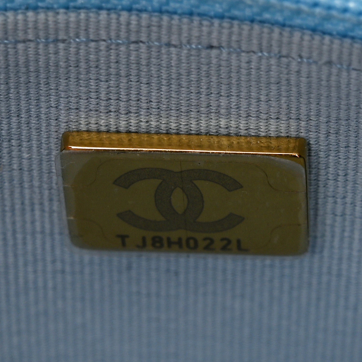 Chanel Caviar Quilted Crystal CC Wallet On Chain WOC Light Blue 8 of 12