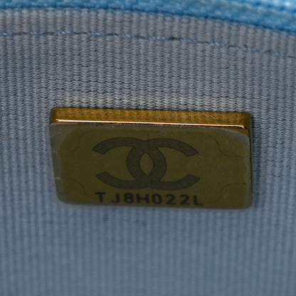 Chanel Caviar Quilted Crystal CC Wallet On Chain WOC Light Blue 8 of 12