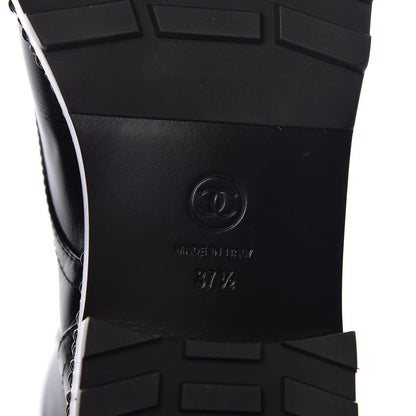 Chanel Crackled Calfskin Velvet Pearl Combat Short Boots 37.5 Black 6 of 8