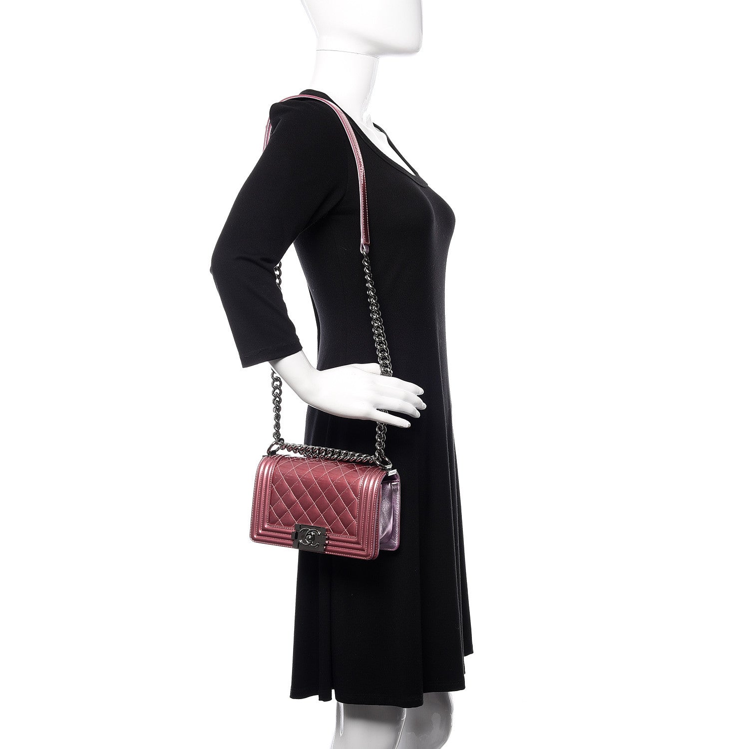 Chanel Metallic Patent Calfskin Quilted Small Boy Flap Pink 2 of 12