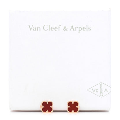 Van Cleef & Arpels 18K Rose Gold Carnelian Sweet Alhambra Earrings 5 of 5