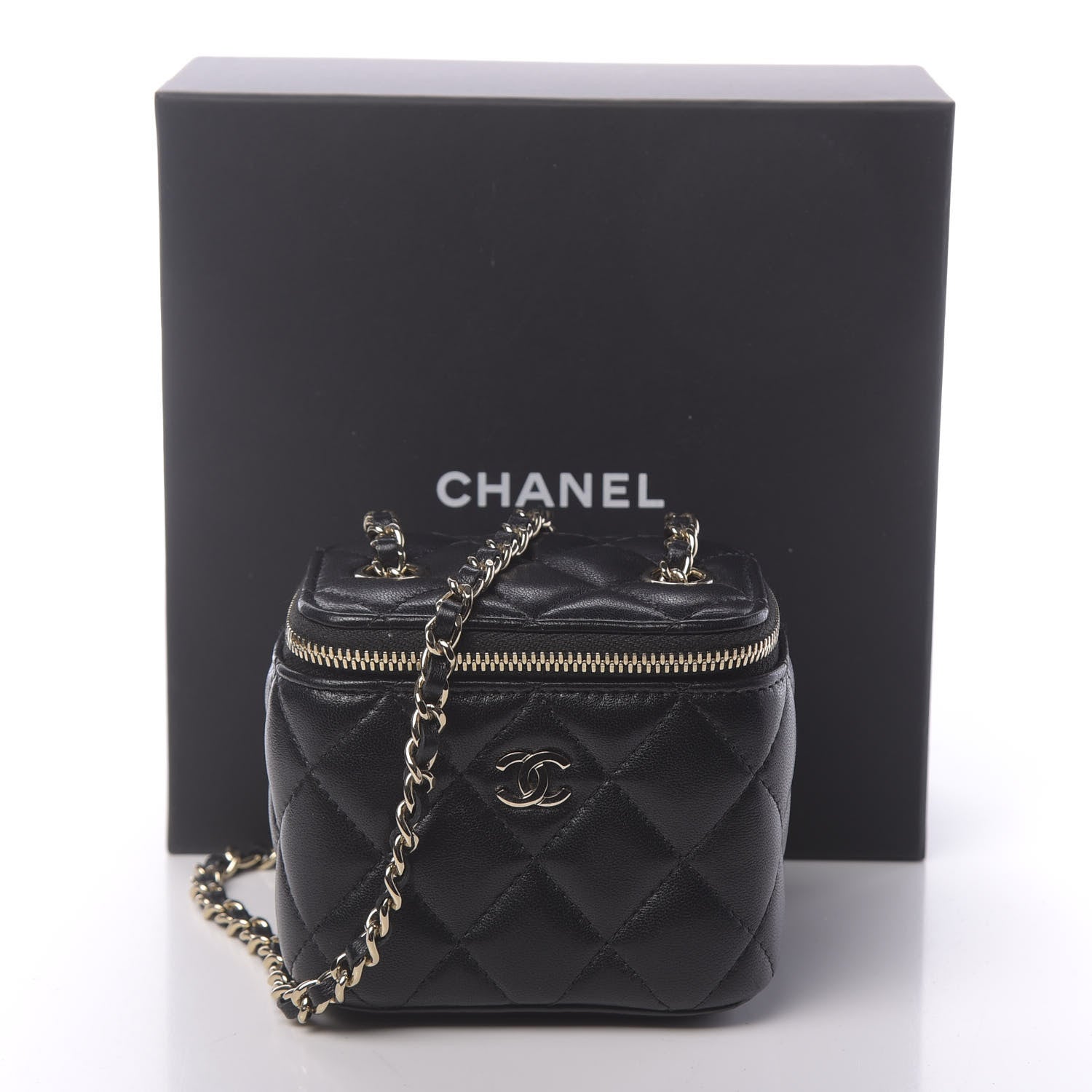 Chanel Lambskin Quilted Mini Vanity Case With Chain Black 10 of 10