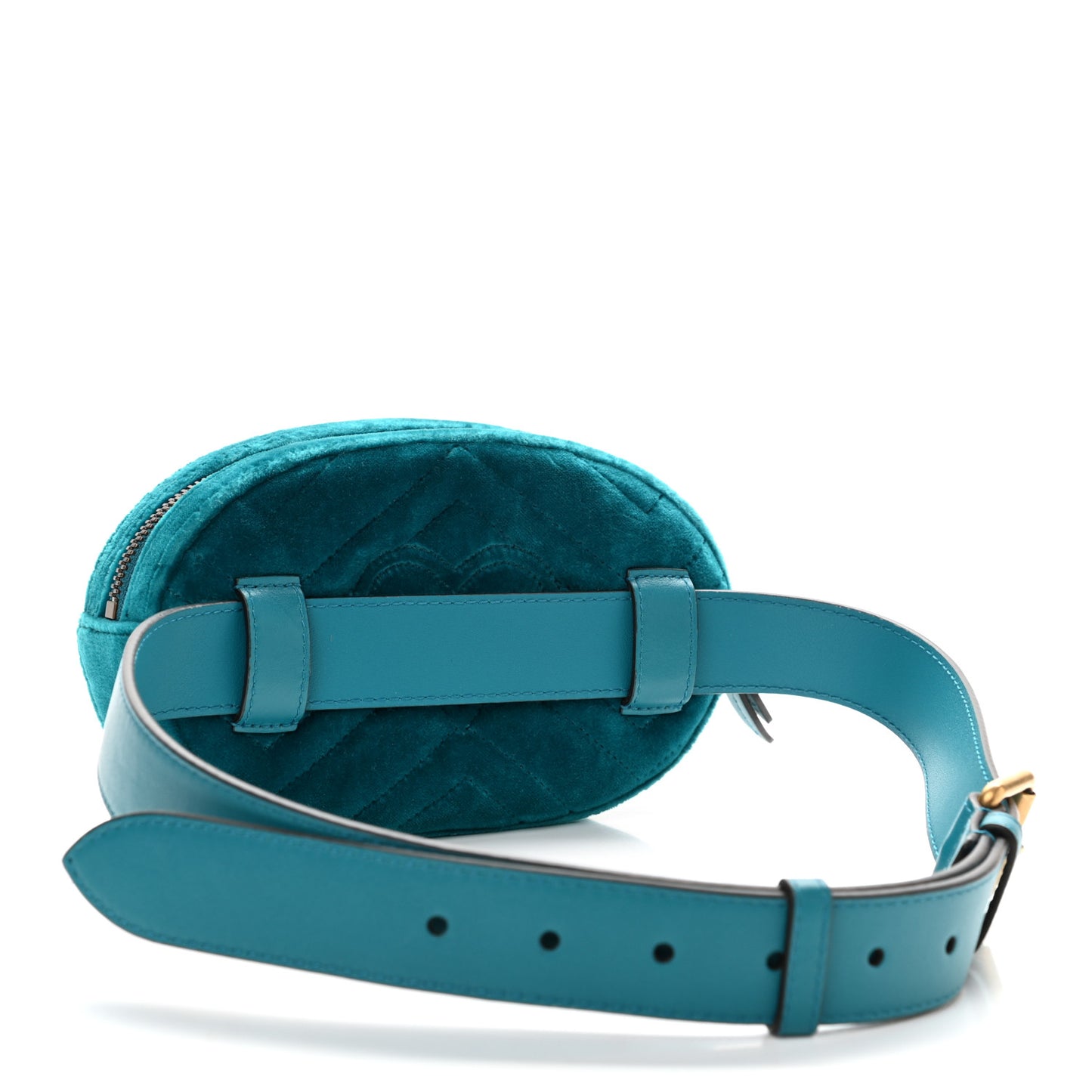 Velvet Matelasse Embroidered GG Marmont Belt Bag 85 34 Pavone Cyan
