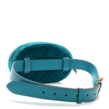 Gucci Velvet Matelasse Embroidered GG Marmont Belt Bag 85 34 Pavone Cyan 3 of 11