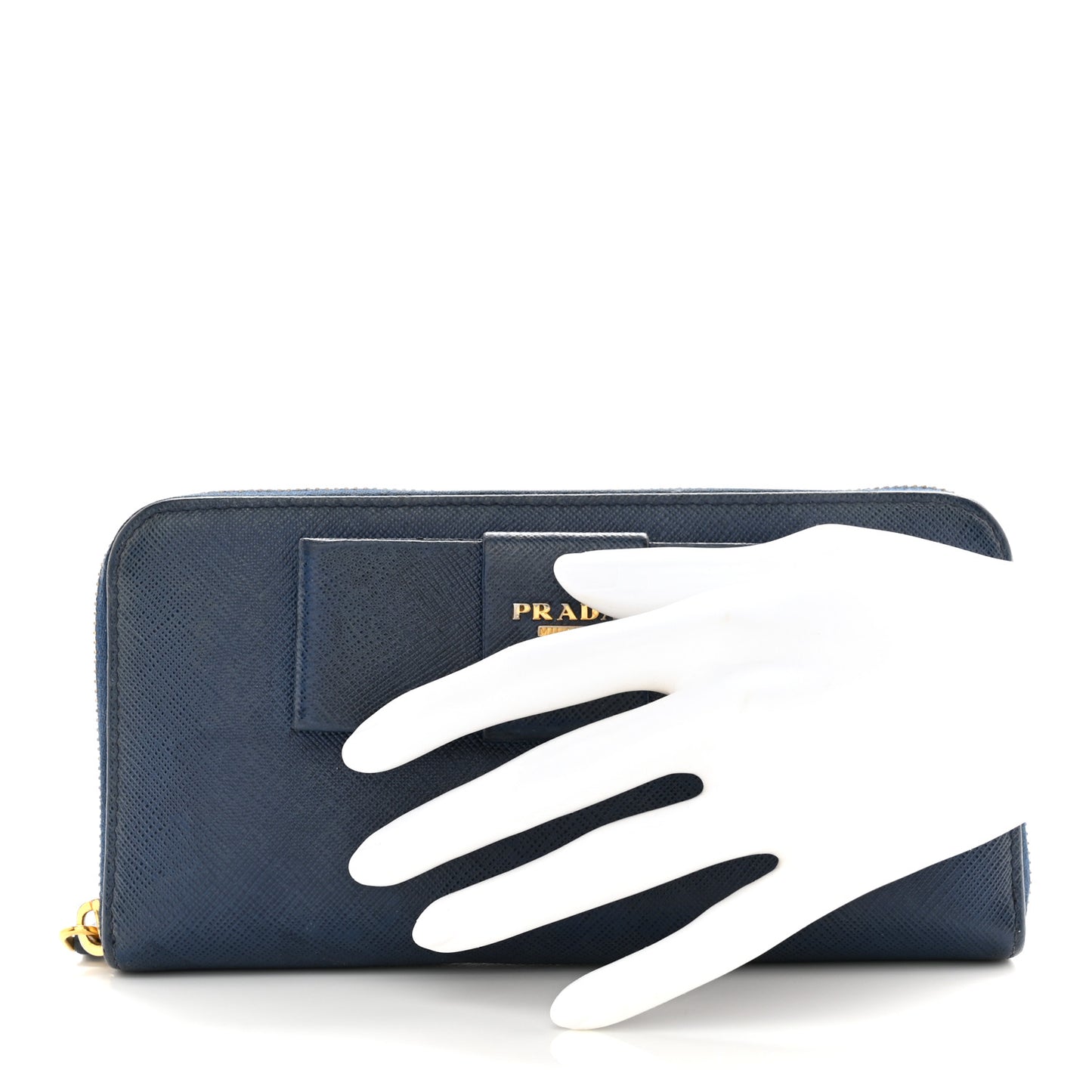Saffiano Fiocco Bow Zip Around Wallet Bluette