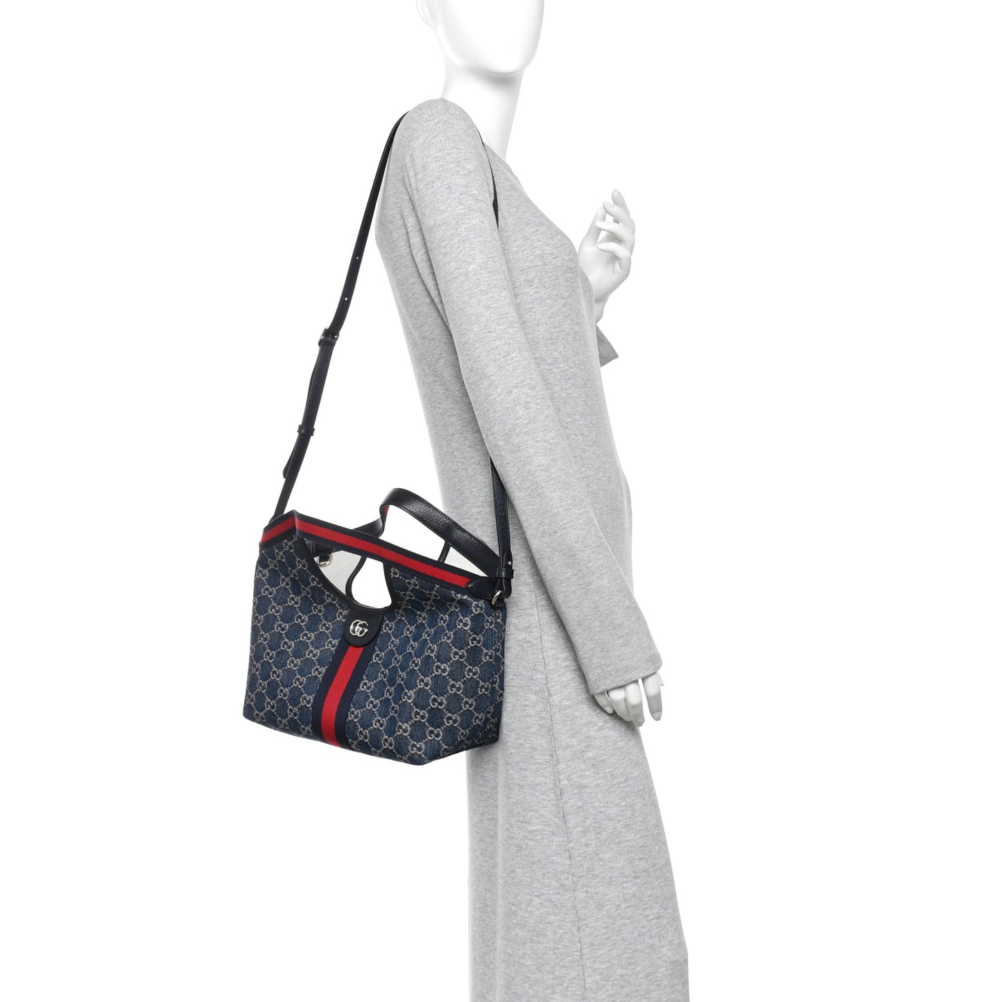 Denim GG Monogram Web Small Giglio Tote Blue White