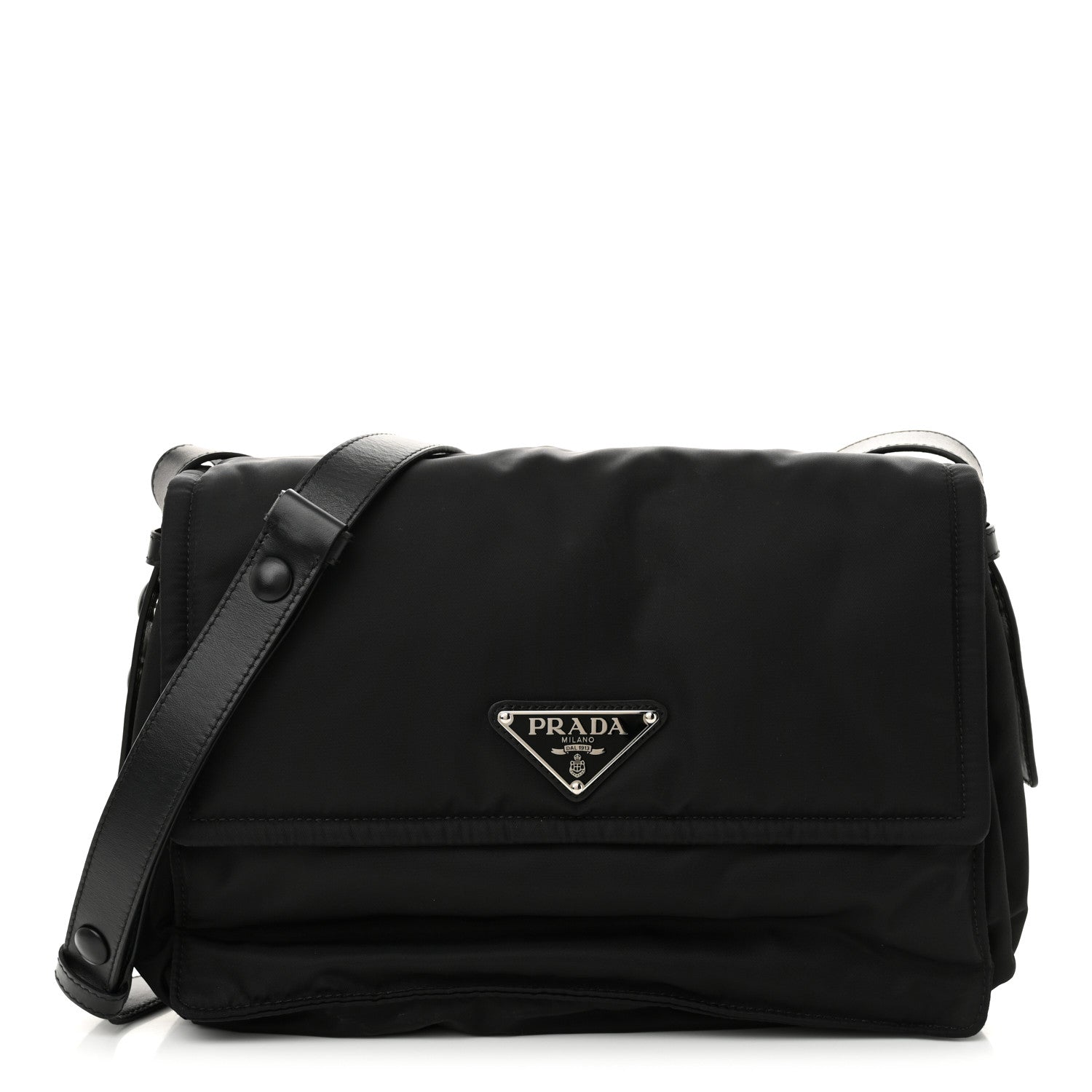 Prada Re-Nylon Vitello Padded Large Flap Shoulder Bag Black 1 of 10