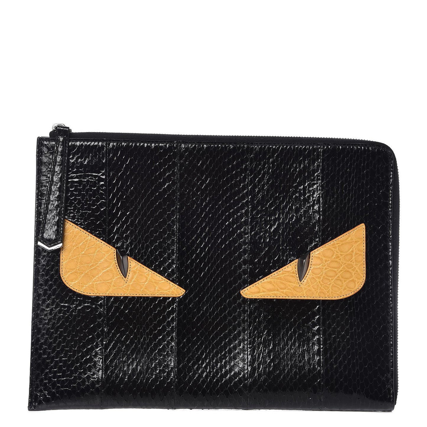 Elaphe Crocodile Monster Eyes Zip Around Pouch Black