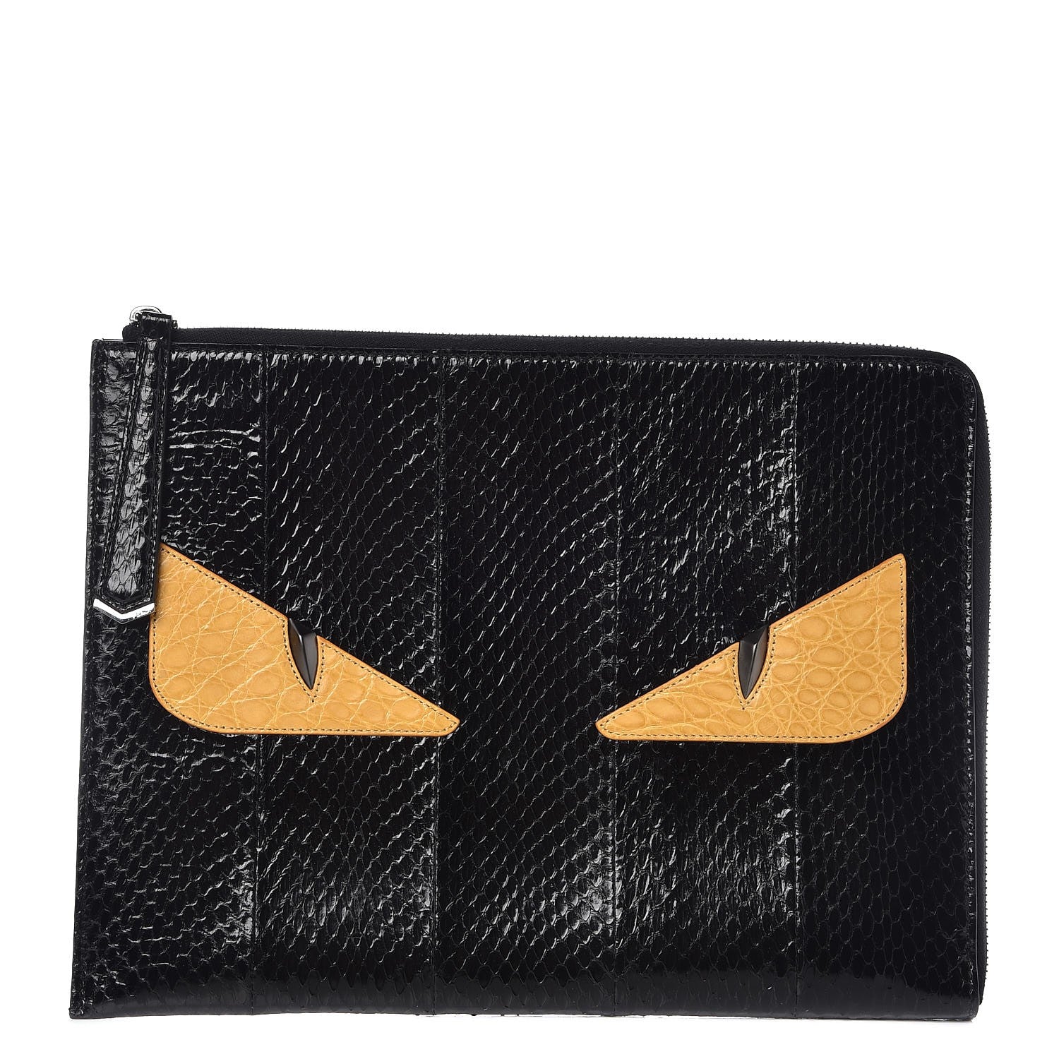 Fendi Elaphe Crocodile Monster Eyes Zip Around Pouch Black 1 of 8