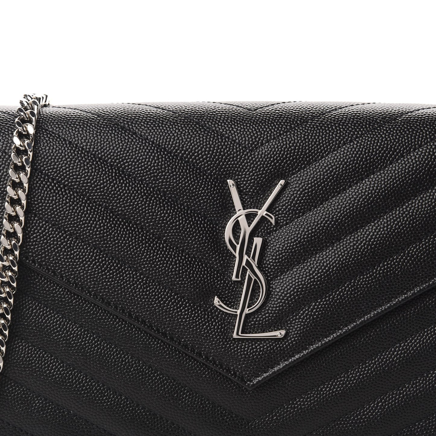 Grain De Poudre Matelasse Chevron Monogram Chain Wallet Black