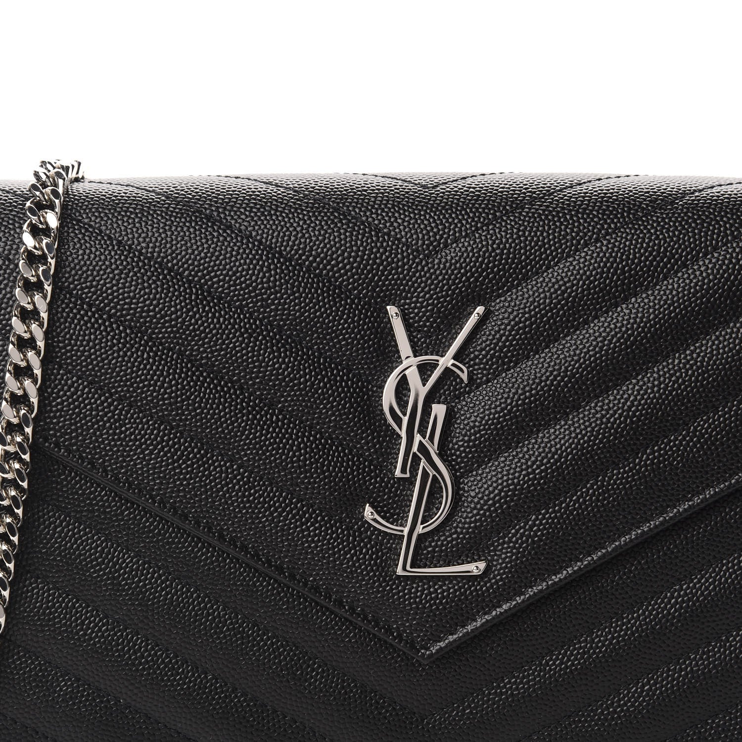 Saint Laurent Grain De Poudre Matelasse Chevron Monogram Chain Wallet Black 11 of 12