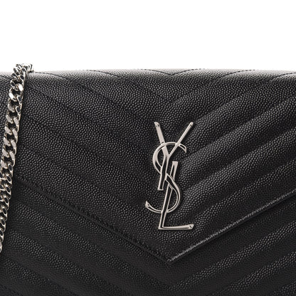 Saint Laurent Grain De Poudre Matelasse Chevron Monogram Chain Wallet Black 11 of 12