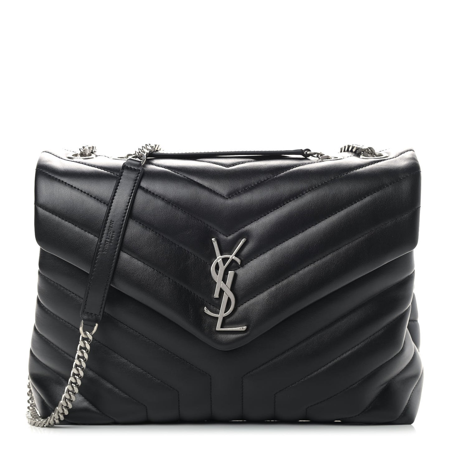 Calfskin Y Quilted Monogram Medium Loulou Chain Satchel Black