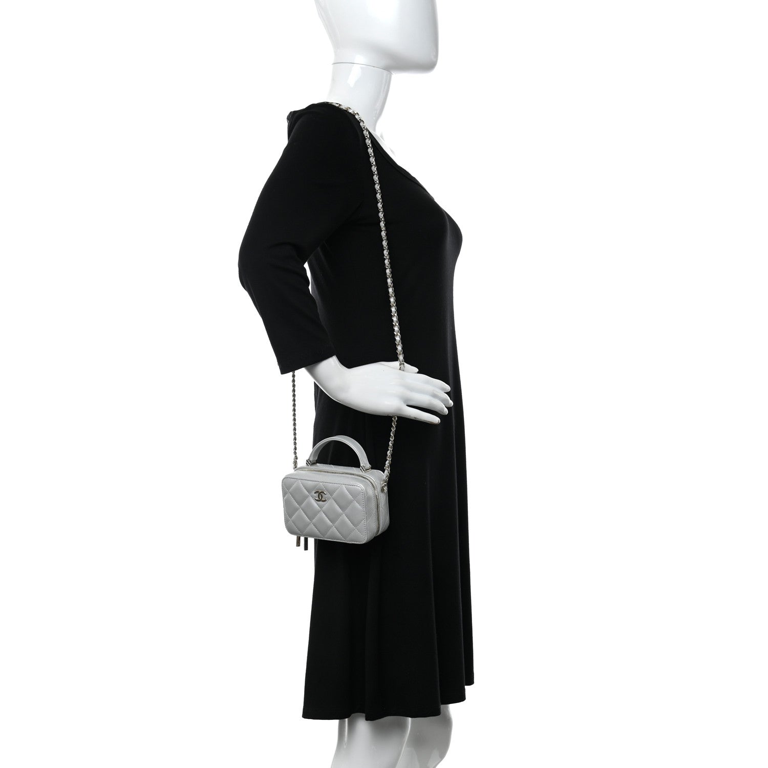 Chanel Metallic Lambskin Quilted Top Handle Vanity Case Silver 2 of 11