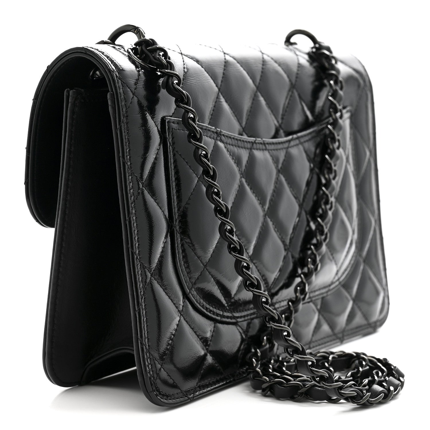 Chanel Shiny Crumpled Calfskin Quilted Large Double You Flap So Black 3 of 10