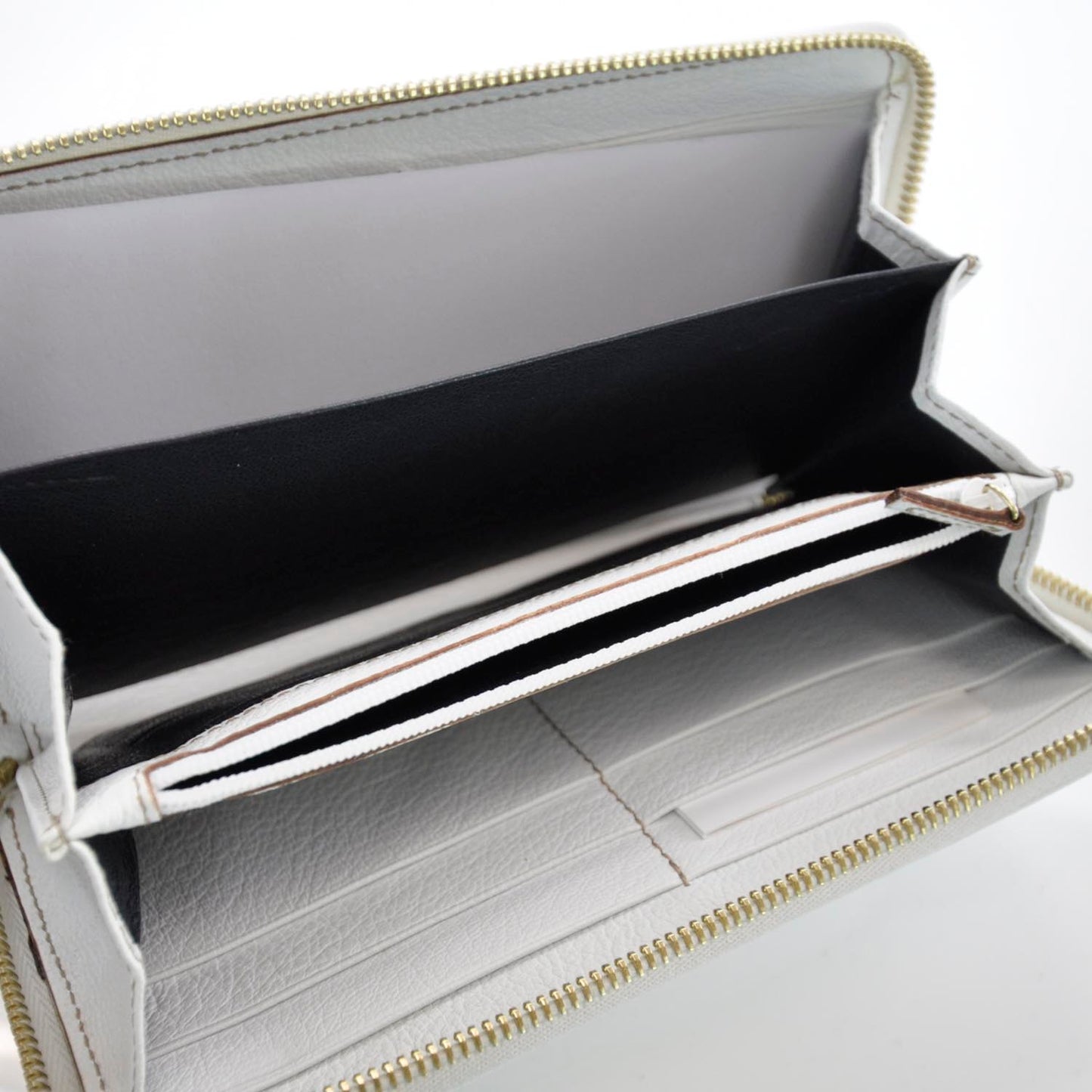 Leather Zip Around Wallet White