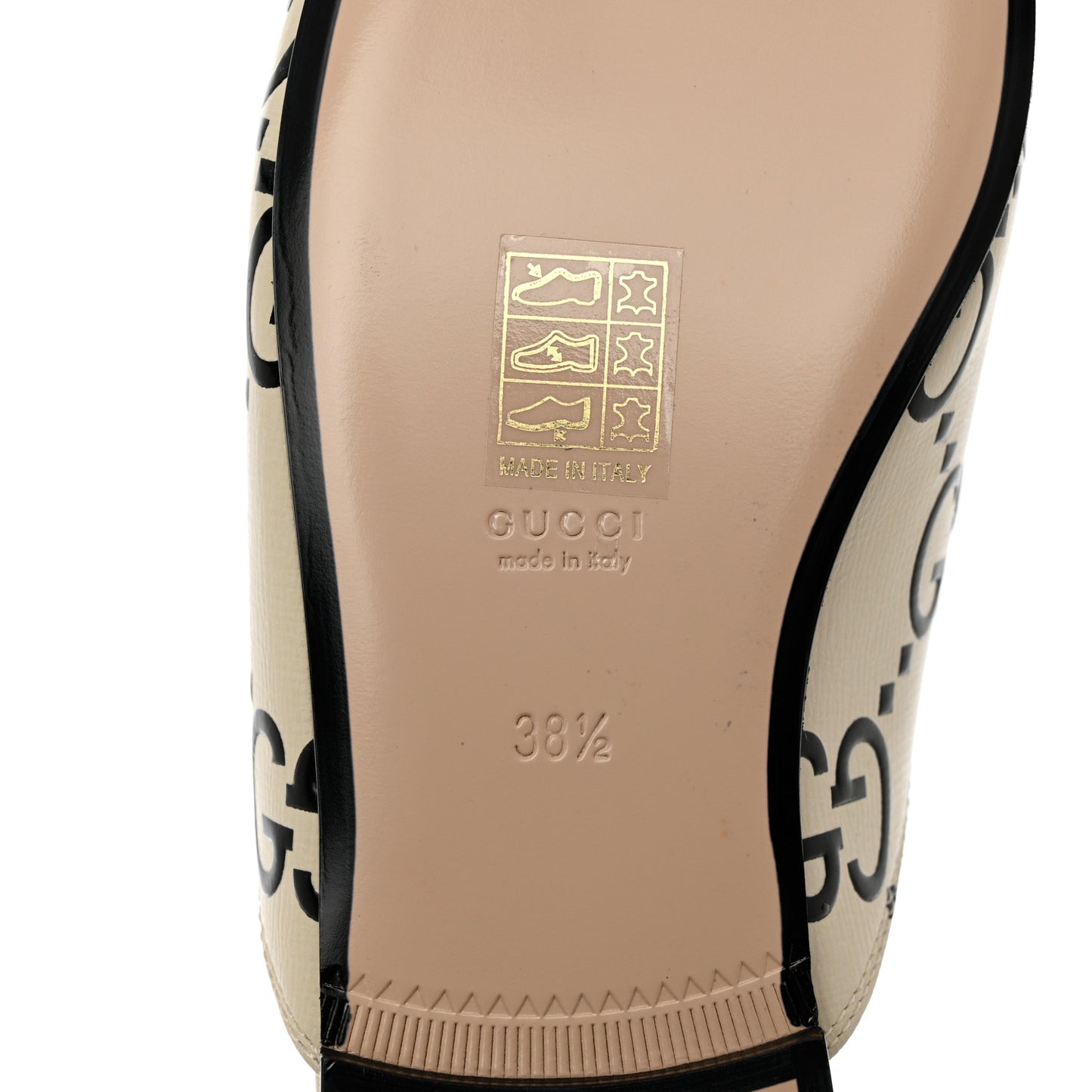 Azalea Calfskin GG Monogram Bi-Color Debossed Womens Princetown Slippers 38.5 Mystic White Black