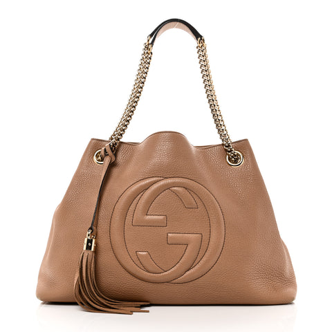 Pebbled Calfskin Medium Soho Chain Shoulder Bag Camelia