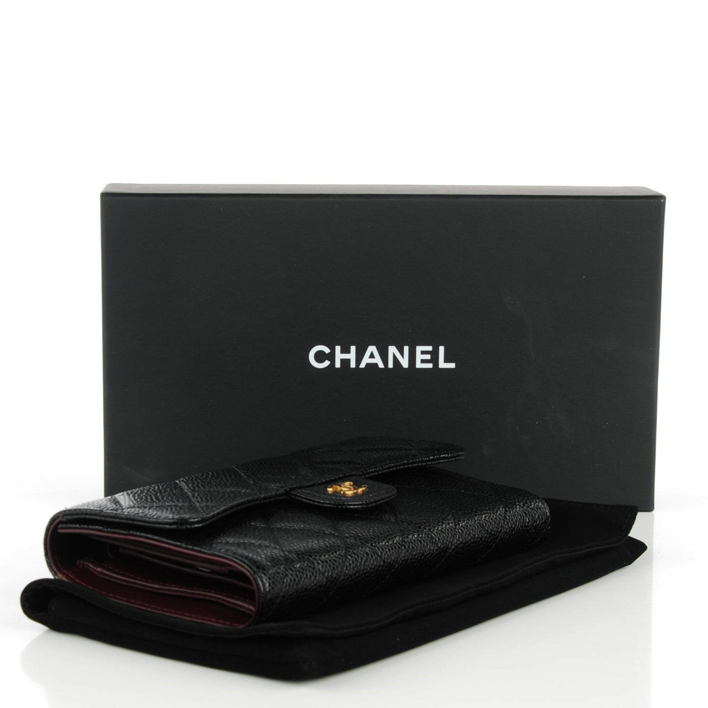 Caviar Quilted Large Flap Wallet Black