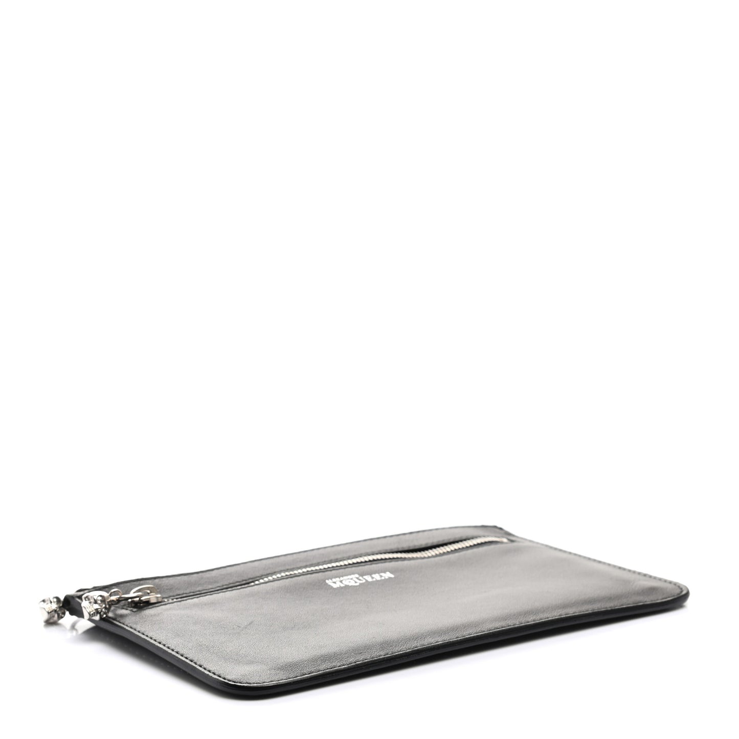 Calfskin Studded Skull Small Zipped Pouch Black