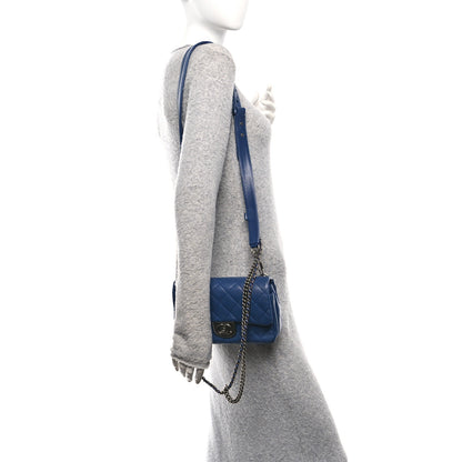Chanel Shiny Goatskin Quilted Small Double Carry Waist Chain Flap Blue 2 of 10