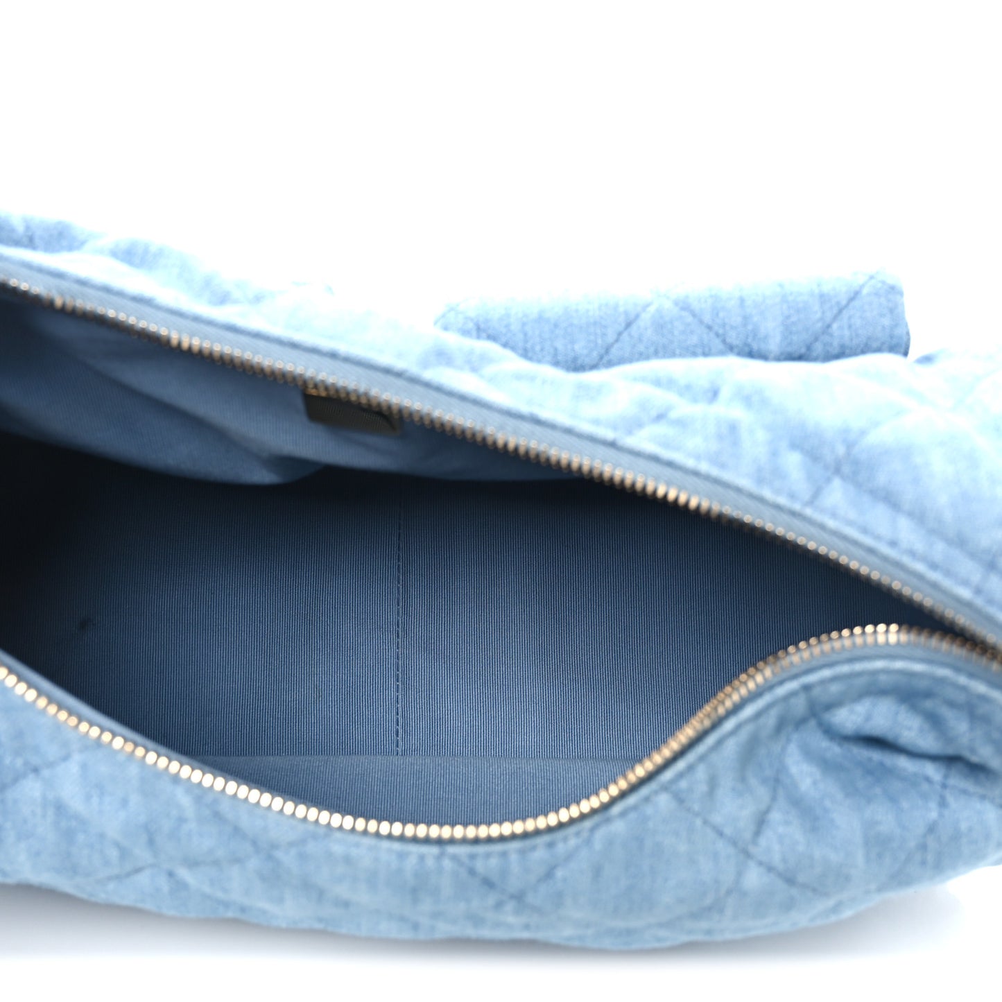 Washed Denim Quilted Large Trendy Pockets Hobo Blue