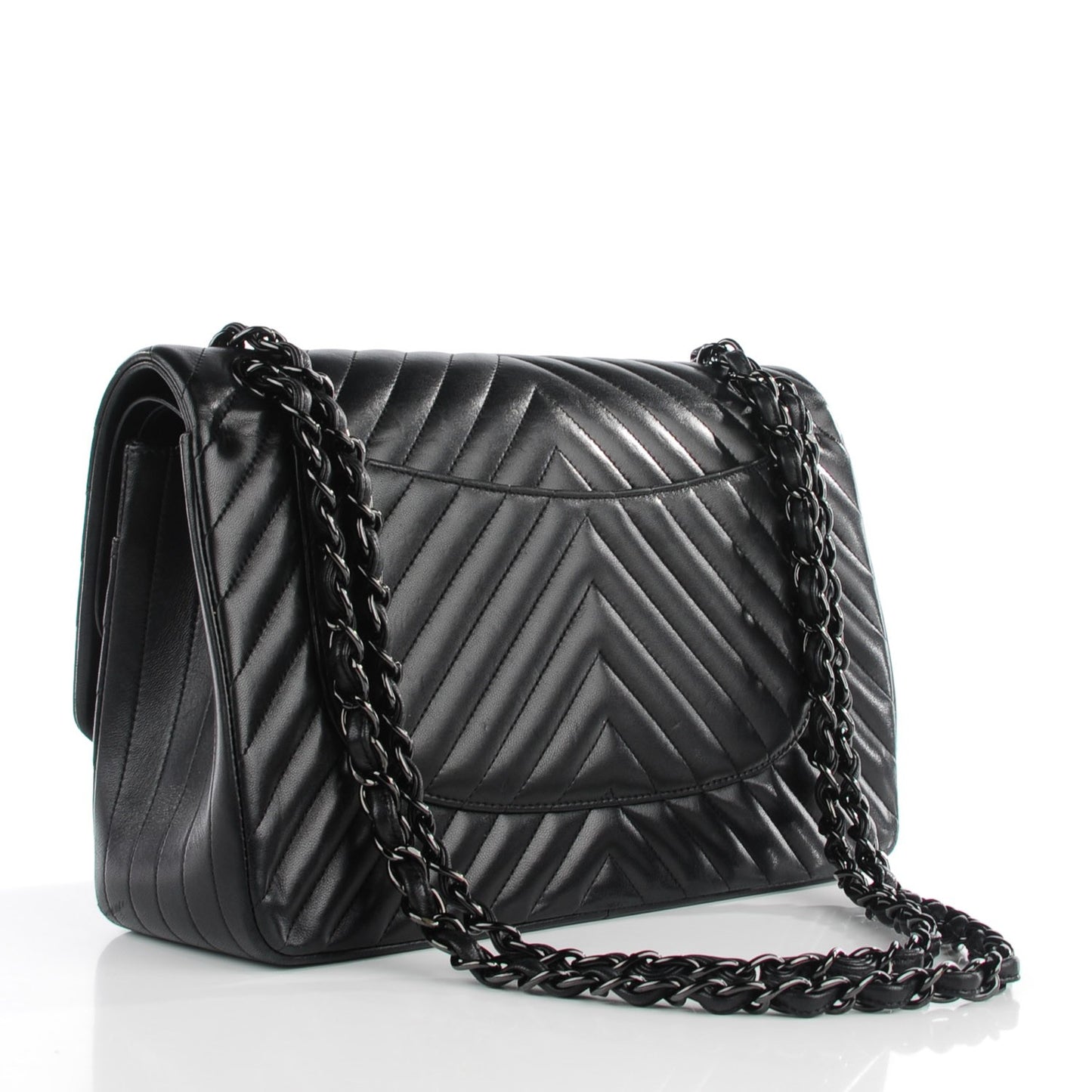 Lambskin Chevron Quilted Jumbo Double Flap So Black