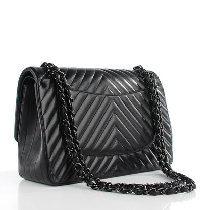 Chanel Lambskin Chevron Quilted Jumbo Double Flap So Black 3 of 9