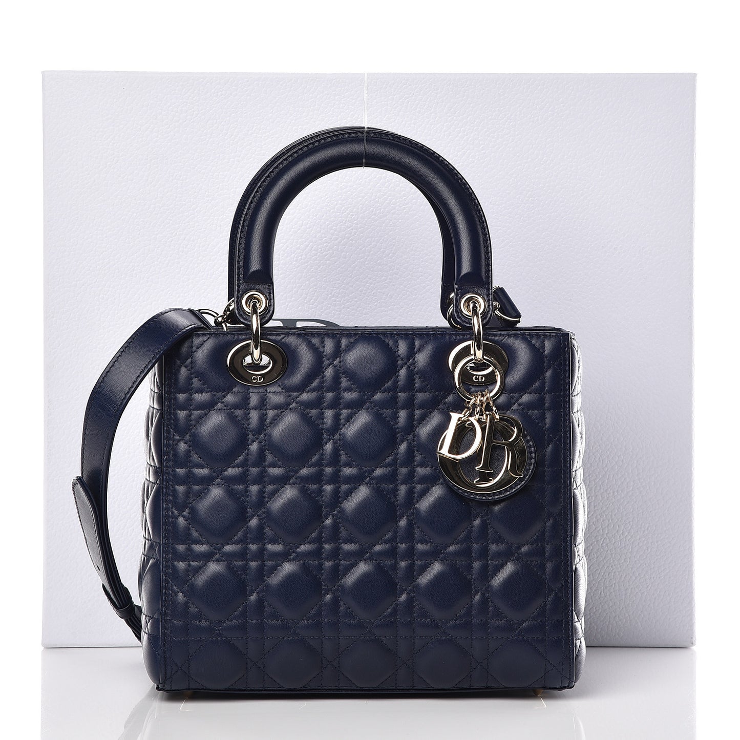 Lambskin Cannage Medium Lady Dior Indigo Blue