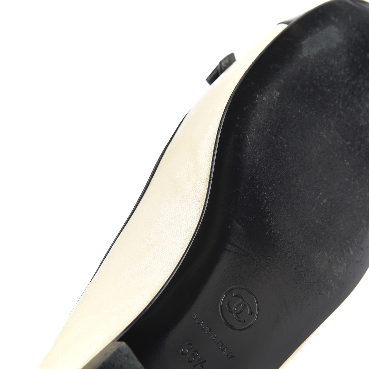 Goatskin Cap Toe Bow CC Ballerina Flats 36.5 Ivory Black