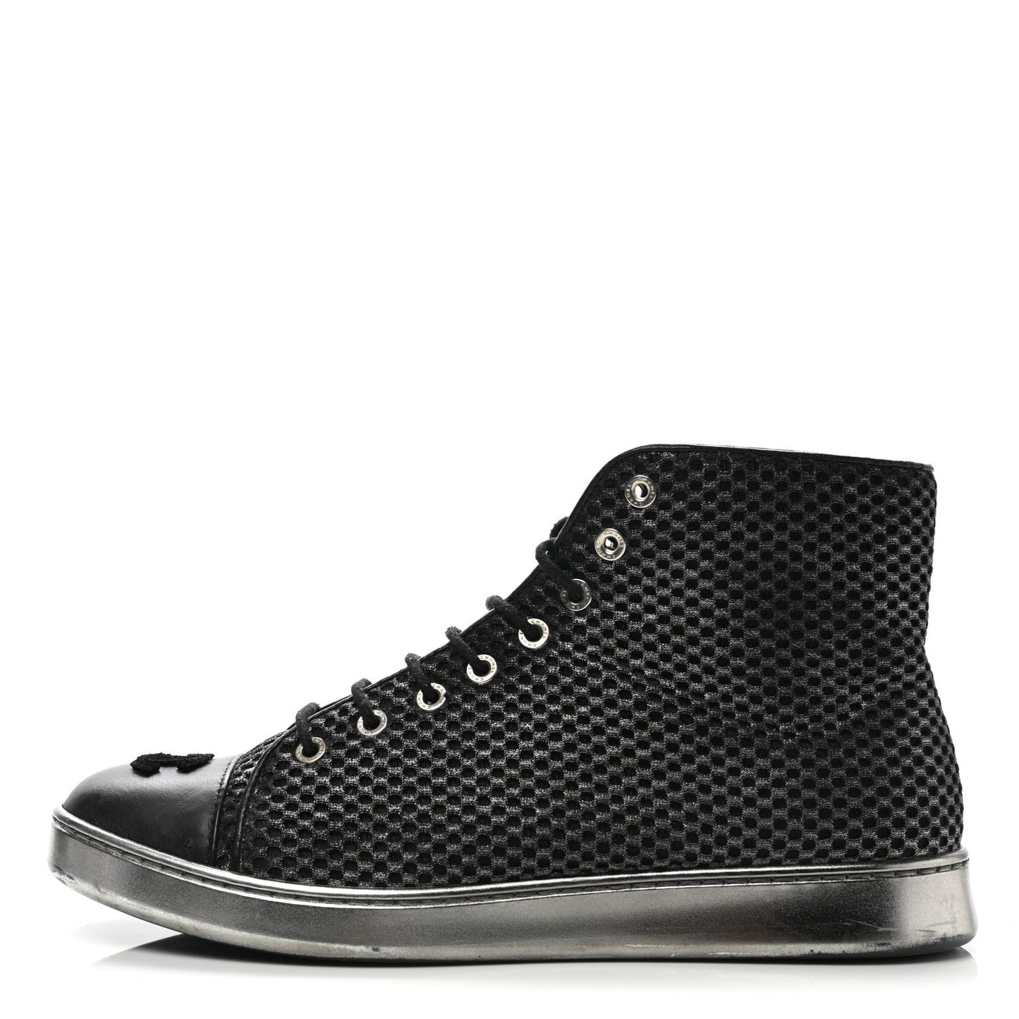 Tweed Lambskin High Top Sneakers 38.5 Black