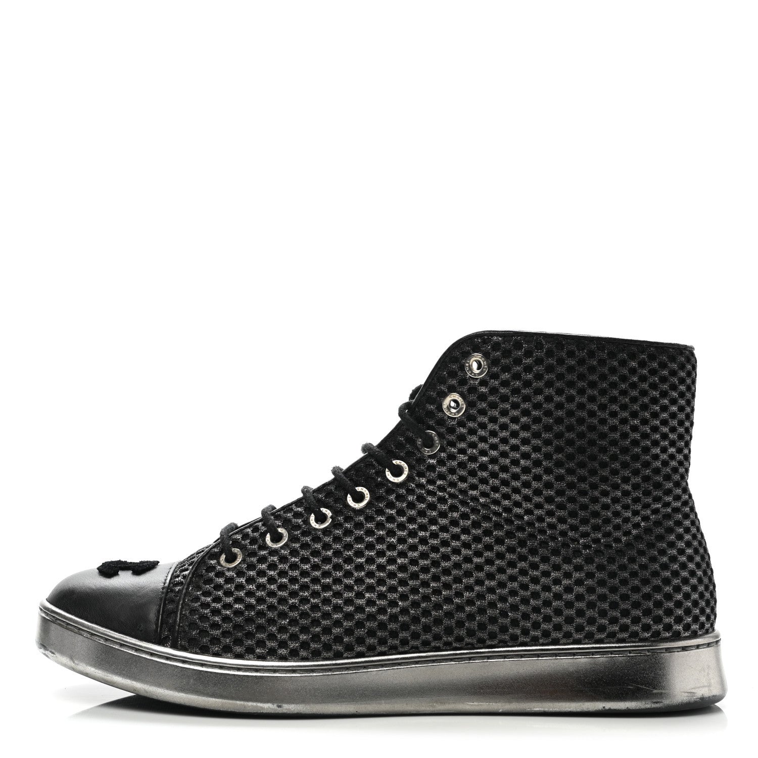 Chanel Tweed Lambskin High Top Sneakers 38.5 Black 1 of 13