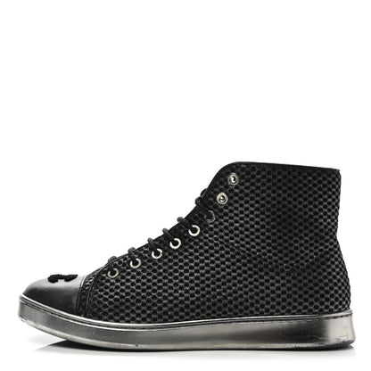 Chanel Tweed Lambskin High Top Sneakers 38.5 Black 1 of 13