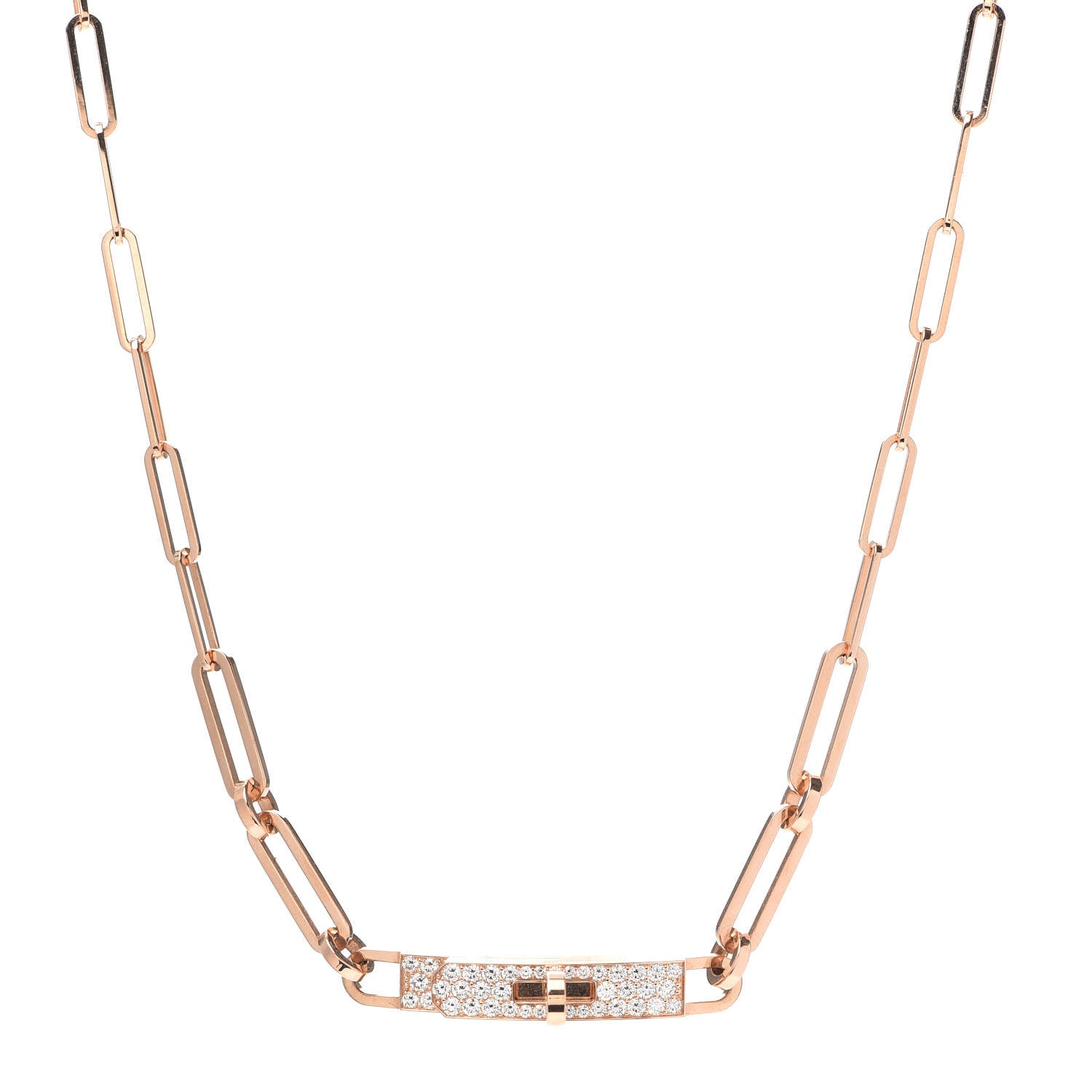 Hermes 18K Rose Gold Diamond Pave Kelly Chaine Choker Necklace 1 of 9