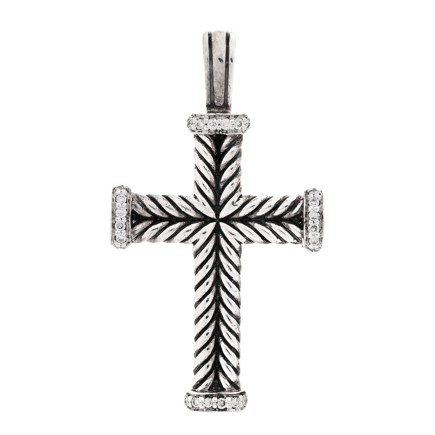 Sterling Silver Diamond Chevron Cross Pendant