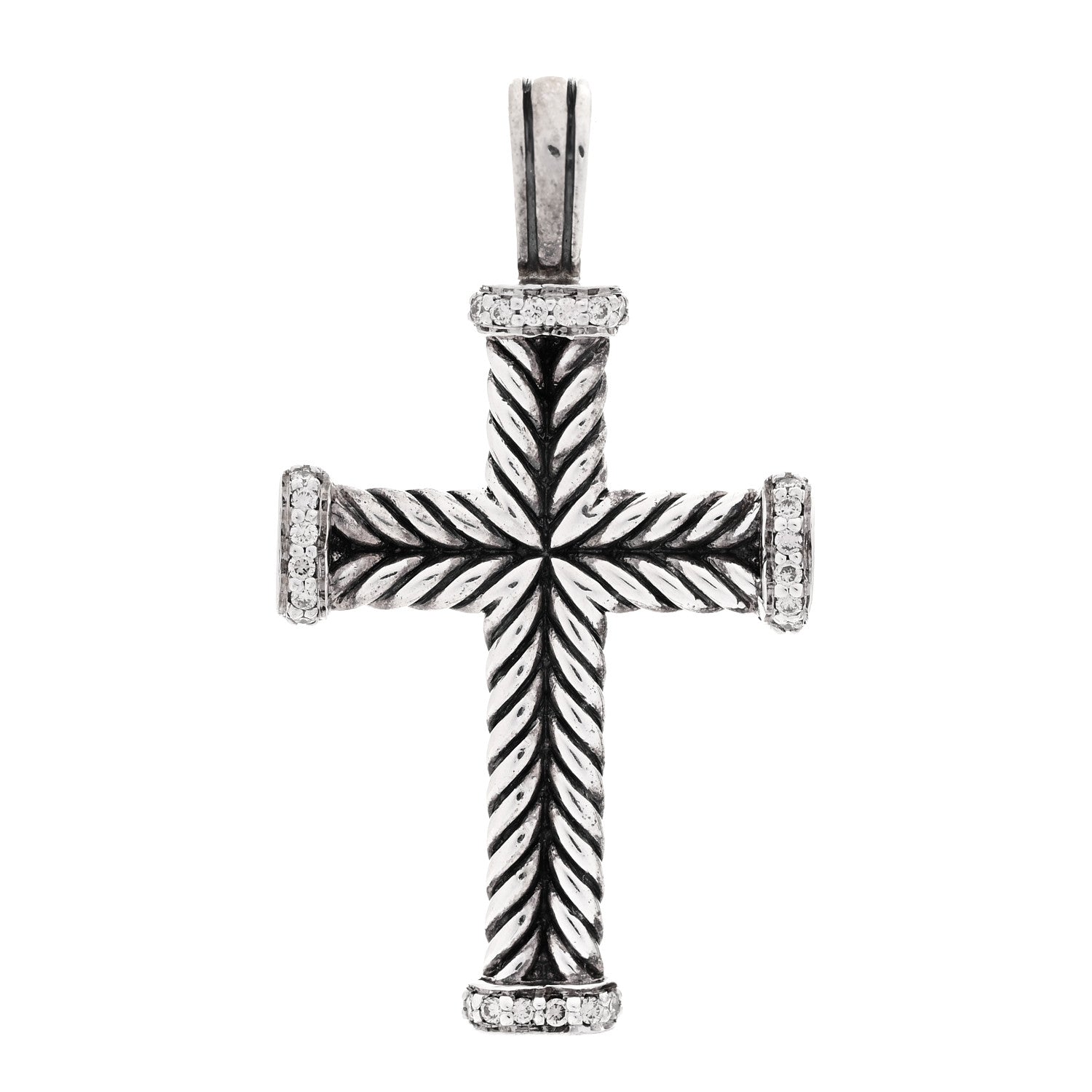 David Yurman Sterling Silver Diamond Chevron Cross Pendant 1 of 3