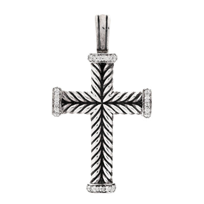 David Yurman Sterling Silver Diamond Chevron Cross Pendant 1 of 3