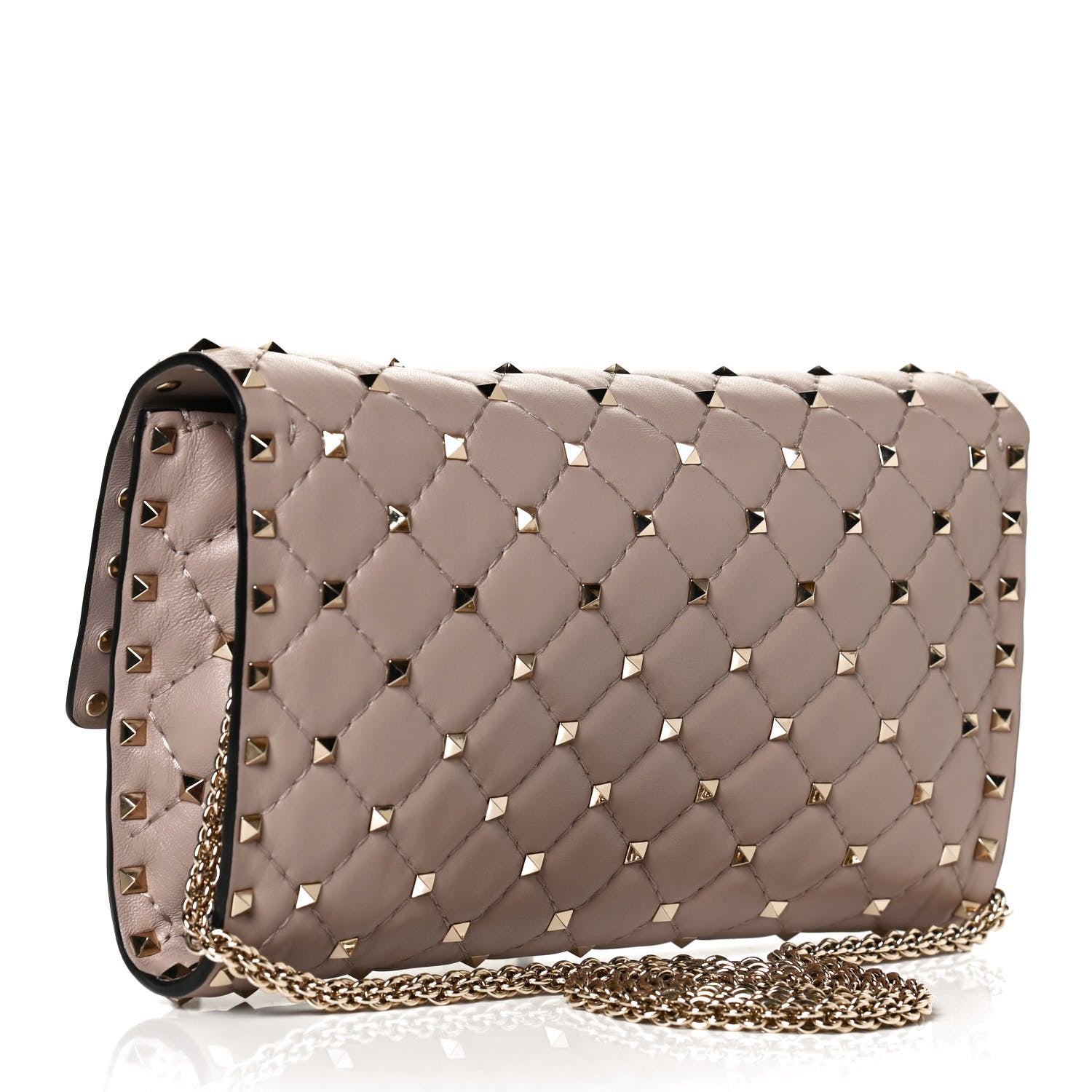 Valentino Garavani Lambskin Rockstud Spike Wallet on Chain Poudre 3 of 10