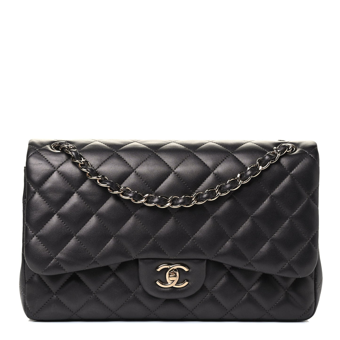 Lambskin Quilted Jumbo Double Flap Dark Grey
