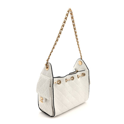 Chanel Braided Raffia Calfskin Mini Chanel 25 Handbag White Black 3 of 9